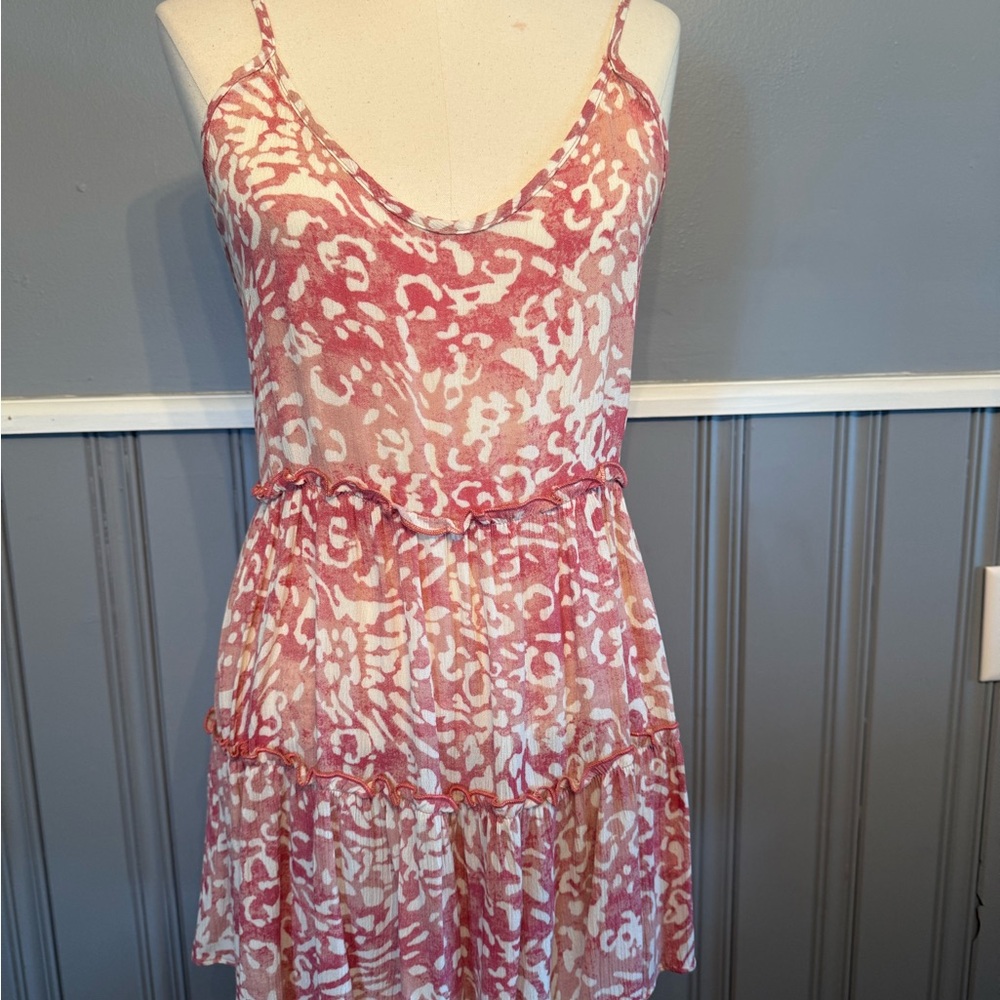 Red and White Sleeveless Sundress with Plunge Neckline
